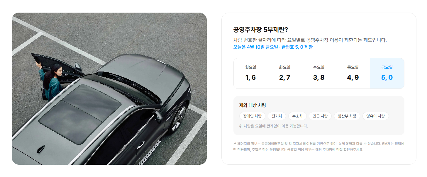 공영주차장 5부제 설명